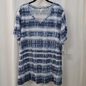 Style & Co. Navy and White Tie-Dye V-Neck Top